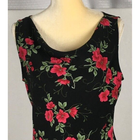 Betsy Lauren Womens Sleeveless Floral Dress Black With Red Flowers Size 14 Poly - Picture 2 of 12